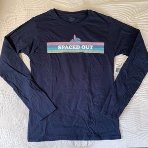 Disney Stitch "Spaced Out" Long Sleeve Navy Blue Top 100% Cotton